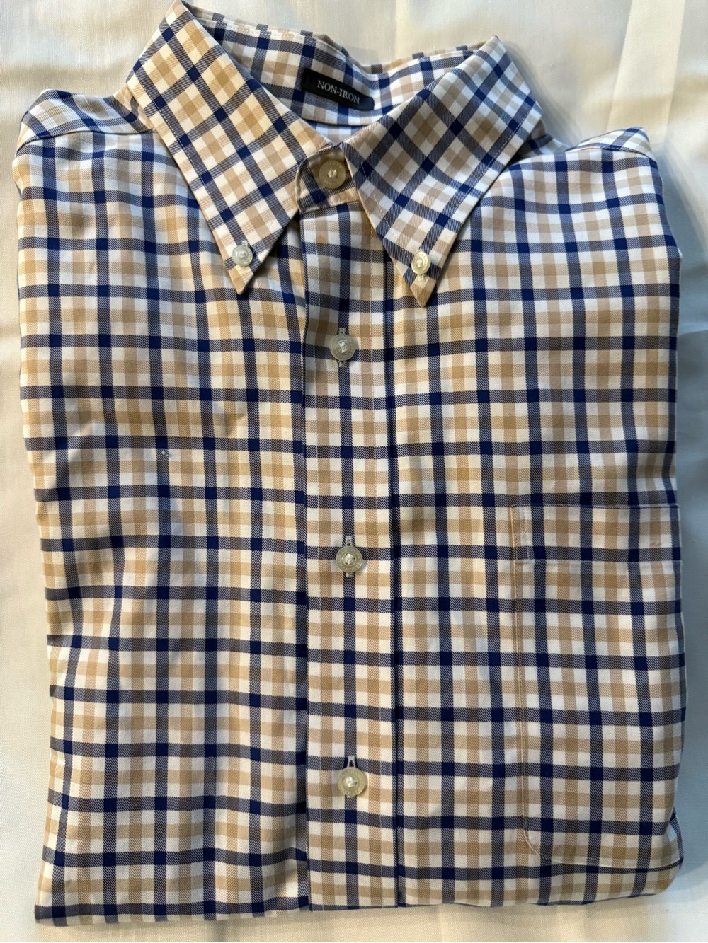 Men’s Button-Down Dress Shirt in Blue & Tan Plaid